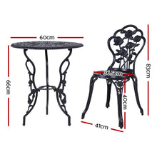Load image into Gallery viewer, Gardeon 3PC Outdoor Bistro Setting Cast Aluminum Rose Black