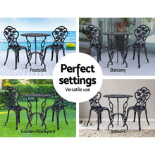 Load image into Gallery viewer, Gardeon 3PC Outdoor Bistro Setting Cast Aluminum Rose Black