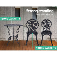 Load image into Gallery viewer, Gardeon 3PC Outdoor Bistro Setting Cast Aluminum Rose Black