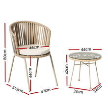 Load image into Gallery viewer, Gardeon 3PC Outdoor Bistro Set Rope Setting Chairs Table Beige