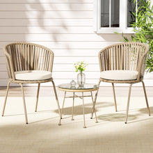 Load image into Gallery viewer, Gardeon 3PC Outdoor Bistro Set Rope Setting Chairs Table Beige