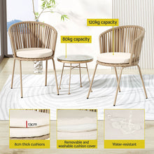 Load image into Gallery viewer, Gardeon 3PC Outdoor Bistro Set Rope Setting Chairs Table Beige