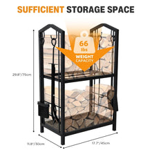 Load image into Gallery viewer, Steel Firewood Rack with Tools, Large Log Holder, 30cm Depth