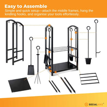 Load image into Gallery viewer, Social Hike Firewood Rack Stand and Fireplace Tool Set for Log Holder Storage