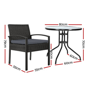 Gardeon 3PC Rattan Bistro Patio Set Felix Black