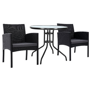 Gardeon 3PC Wicker Bistro Patio Set Ezra Black