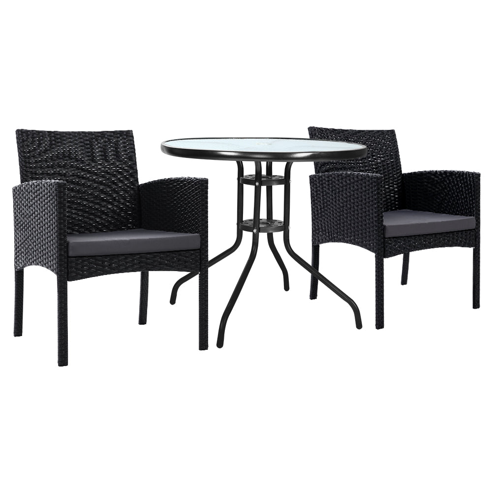 Gardeon 3PC Wicker Bistro Patio Set Ezra Black