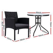 Load image into Gallery viewer, Gardeon 3PC Wicker Bistro Patio Set Ezra Black
