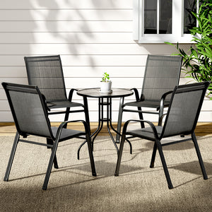 Gardeon 5PC Bistro Patio Set Outdoor Stackable Table and Chairs Black