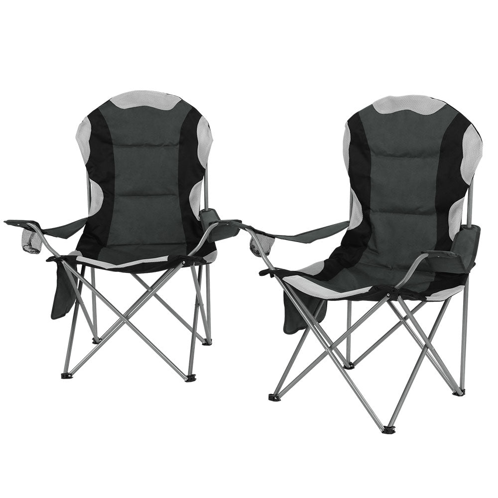 Weisshorn Folding Camping Chairs Grey & Black Set of Two