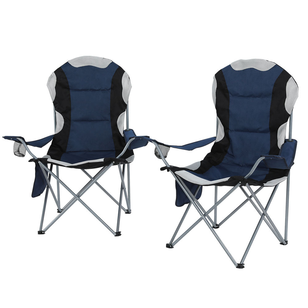 Weisshorn Folding Camping Chairs Blue & Grey Set of Two