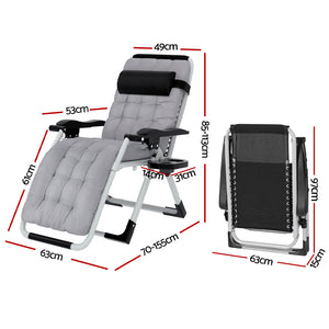 Gardeon Sun Lounger Zero Gravity Chair Outdoor Grey