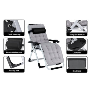 Gardeon Sun Lounger Zero Gravity Chair Outdoor Grey