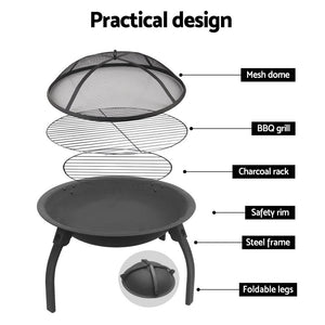 Fire Pit BBQ Charcoal Black 22"