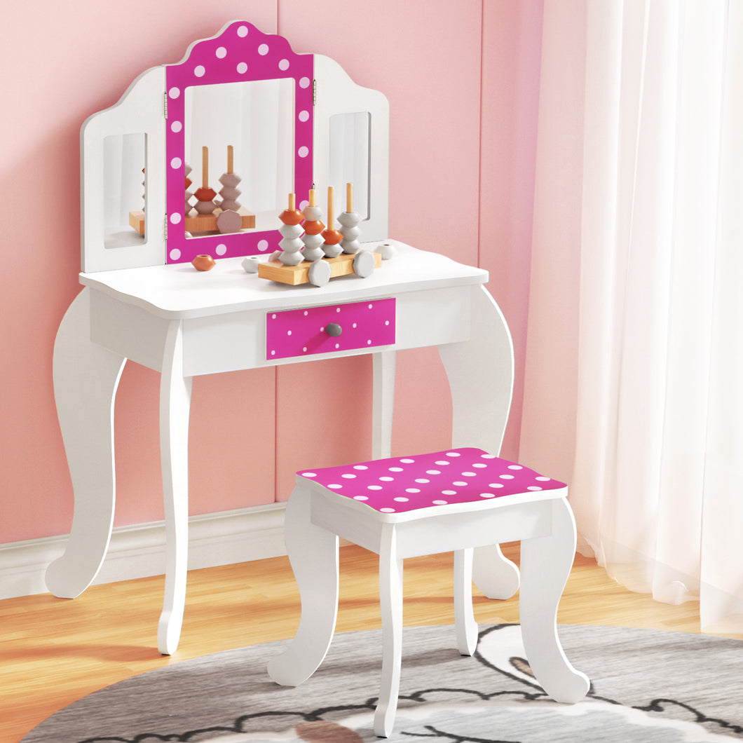 Keezi Kids Dressing Makeup Vanity Table Wooden 3 Mirror Pink