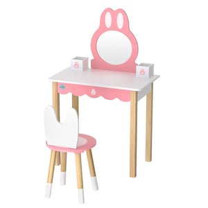 Keezi Kids Dressing Makeup Vanity Table Wooden Bunny Pink
