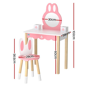 Keezi Kids Dressing Makeup Vanity Table Wooden Bunny Pink