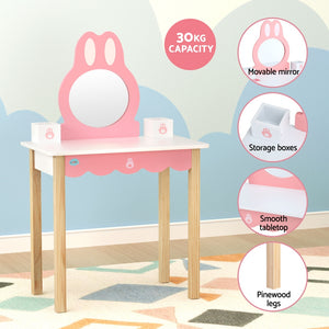 Keezi Kids Dressing Makeup Vanity Table Wooden Bunny Pink