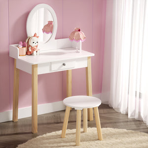 Keezi Kids Dressing Makeup Vanity Table Wooden White