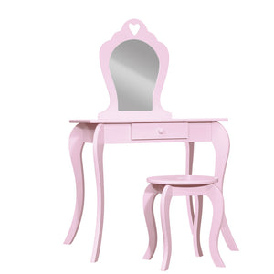 Keezi Kids Dressing Makeup Vanity Table Wooden Mirror Princess Pink