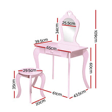 Load image into Gallery viewer, Keezi Kids Dressing Makeup Vanity Table Wooden Mirror Princess Pink

