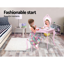 Load image into Gallery viewer, Keezi Kids Dressing Makeup Vanity Table Wooden Mirror Princess Pink
