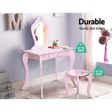 Load image into Gallery viewer, Keezi Kids Dressing Makeup Vanity Table Wooden Mirror Princess Pink
