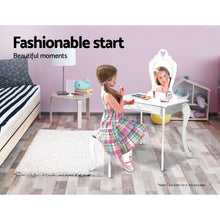 Load image into Gallery viewer, Keezi Kids Dressing Makeup Vanity Table Wooden Mirror Princess White
