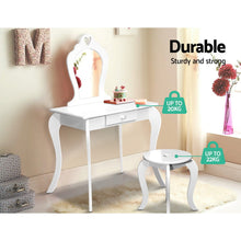 Load image into Gallery viewer, Keezi Kids Dressing Makeup Vanity Table Wooden Mirror Princess White
