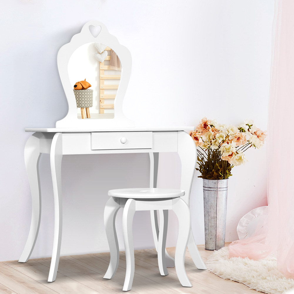 Keezi Kids Dressing Makeup Vanity Table Wooden Mirror Princess White