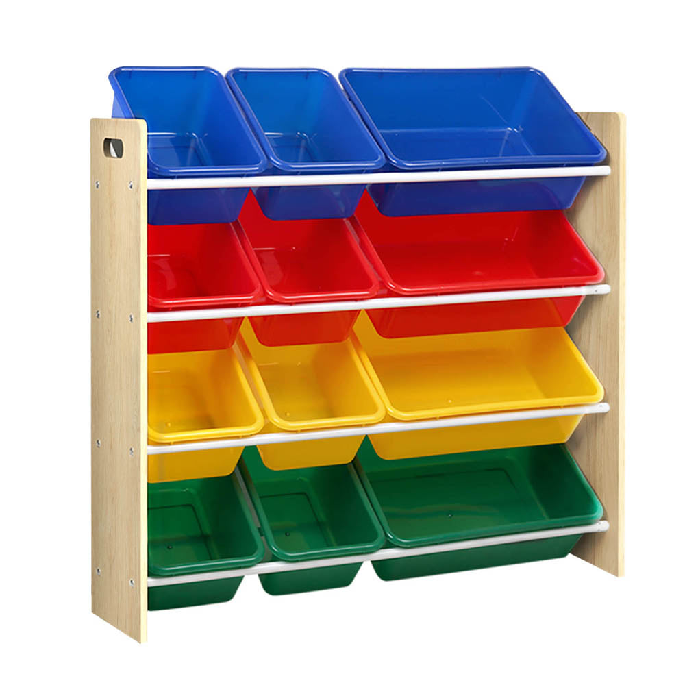 Keezi Kids Toy Box 12 Bins Bookshelf Organiser Rack Wood