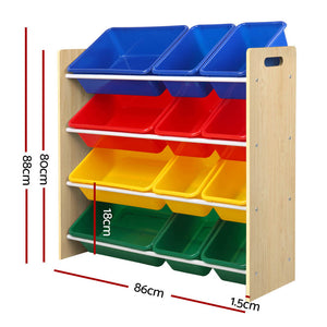 Keezi Kids Toy Box 12 Bins Bookshelf Organiser Rack Wood