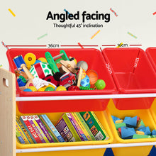 Load image into Gallery viewer, Keezi Kids Toy Box 12 Bins Bookshelf Organiser Rack Wood
