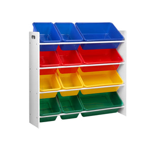 Keezi Kids Toy Box 12 Bins Bookshelf Organiser Rack White