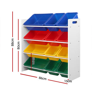 Keezi Kids Toy Box 12 Bins Bookshelf Organiser Rack White