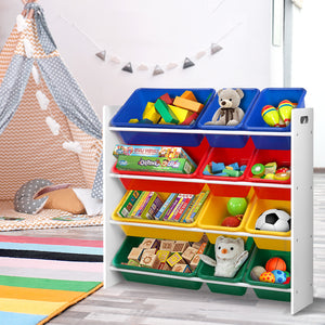 Keezi Kids Toy Box 12 Bins Bookshelf Organiser Rack White