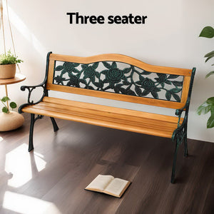 Gardeon Outdoor Garden Bench Seat 126cm Wooden Cast Iron 3 Seater