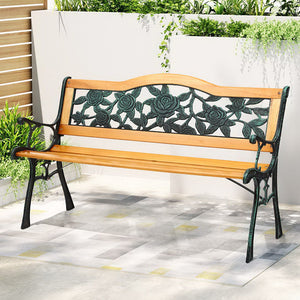 Gardeon Outdoor Garden Bench Seat 126cm Wooden Cast Iron 3 Seater