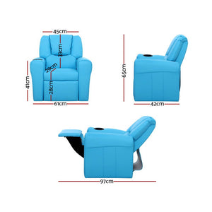 Keezi Kids Recliner Chair PU Leather Armchair Sofa Blue