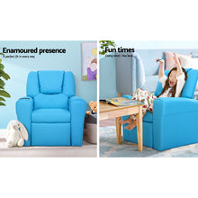 Load image into Gallery viewer, Keezi Kids Recliner Chair PU Leather Armchair Sofa Blue

