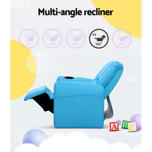 Keezi Kids Recliner Chair PU Leather Armchair Sofa Blue