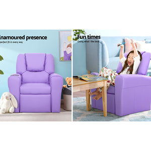 Keezi Kids Recliner Chair PU Leather Armchair Sofa Purple