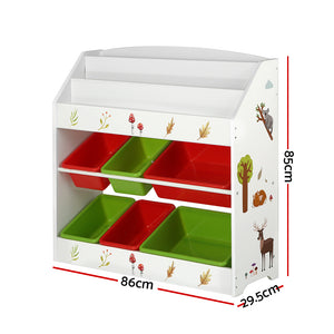 Keezi Kids Toy Box 6 Bin 3 Tier Bookshelf Organiser Rack White