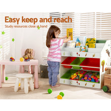 Load image into Gallery viewer, Keezi Kids Toy Box 6 Bin 3 Tier Bookshelf Organiser Rack White
