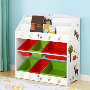 Keezi Kids Toy Box 6 Bin 3 Tier Bookshelf Organiser Rack White