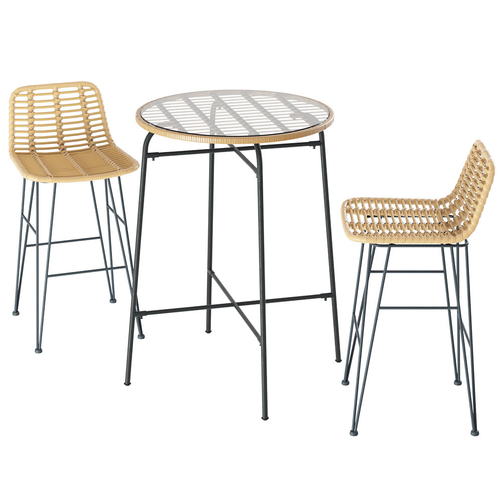 Gardeon 3-Piece Outdoor Wicker Bar Set