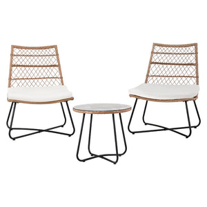 Gardeon 3PC Outdoor Bistro Wicker Setting Brown