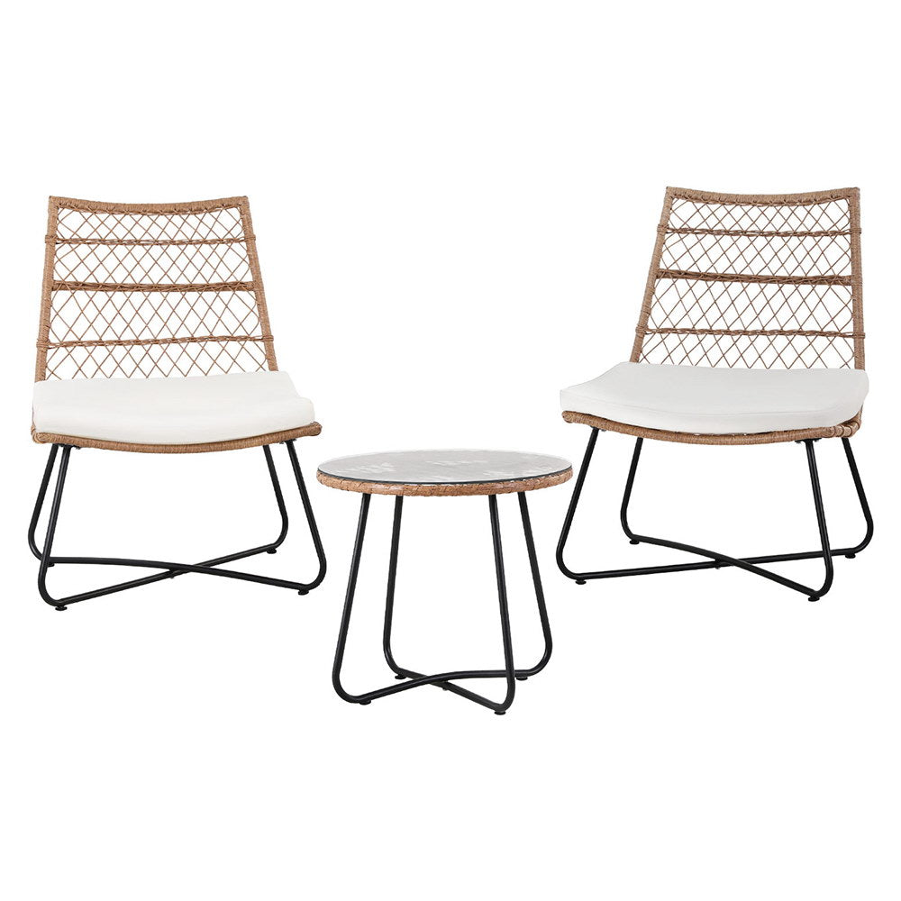 Gardeon 3PC Outdoor Bistro Wicker Setting Brown