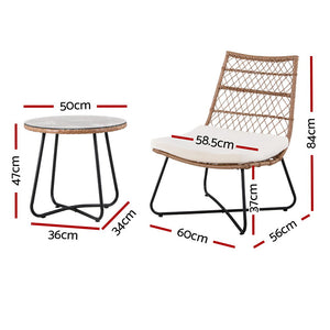 Gardeon 3PC Outdoor Bistro Wicker Setting Brown