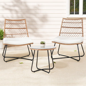 Gardeon 3PC Outdoor Bistro Wicker Setting Brown